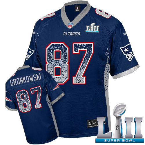 Nike Patriots #87 Rob Gronkowski Navy Blue Team Color Super Bowl LII Youth Stitched NFL Elite Drift Fashion Jersey